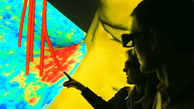 Obraz sejsmiczny trajektorii odwiertów, pokazujący jak można integrować dane podpowierzchniowe z różnych źródeł.