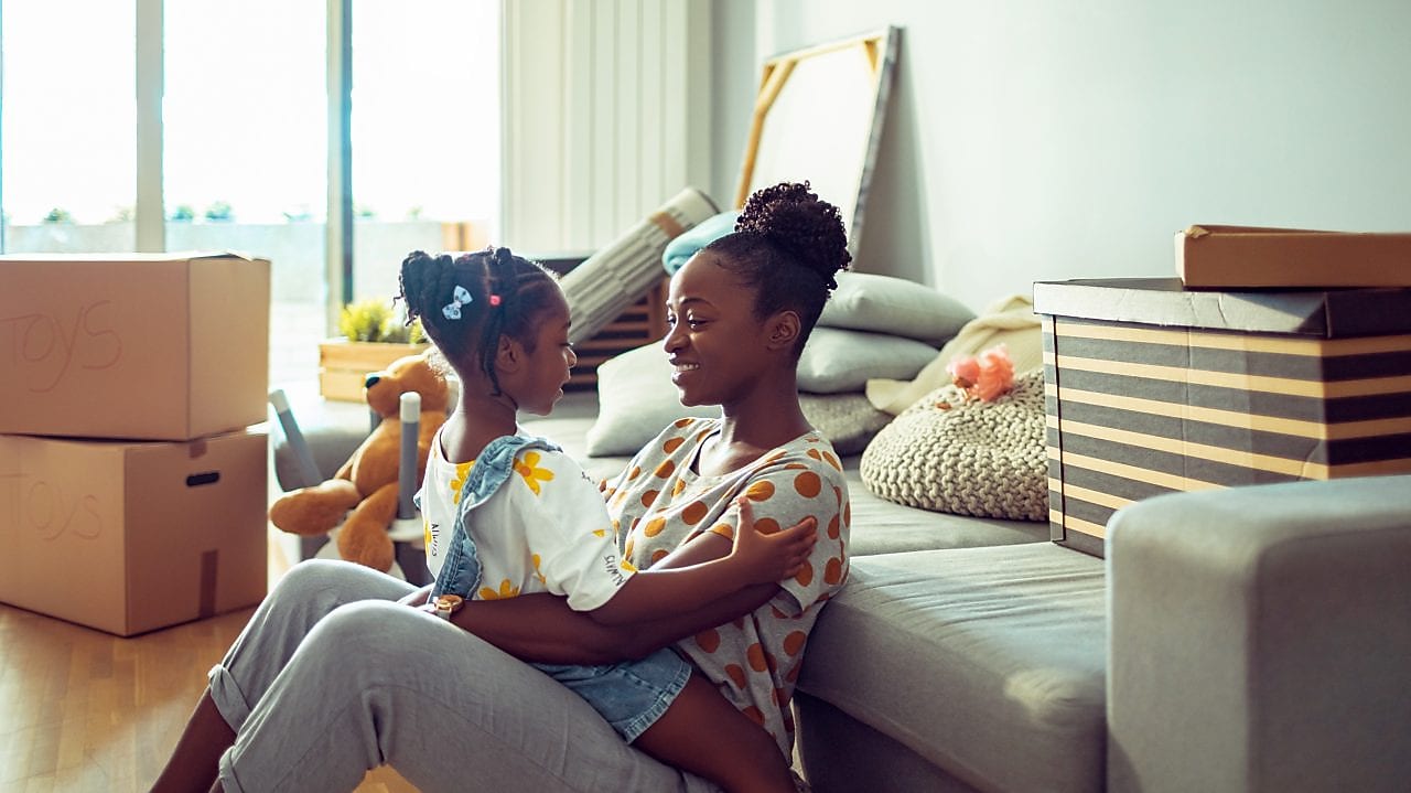mother and child in the living room