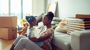 mother and child in the living room