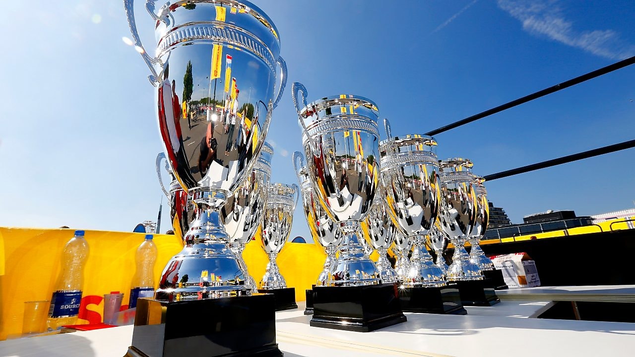 A collection of trophies at the Shell Eco-Marathon.