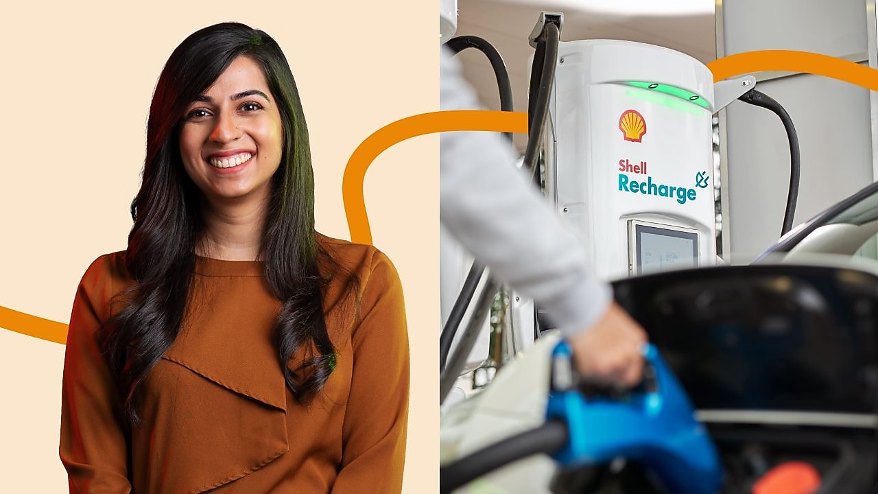 Banner of woman and Shell recharge