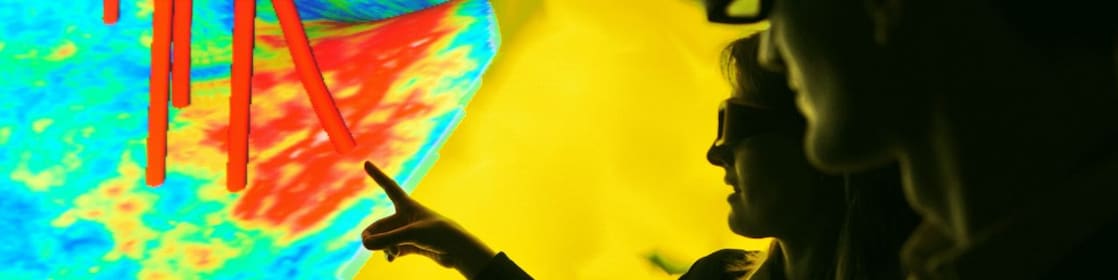 Obraz sejsmiczny trajektorii odwiertów, pokazujący jak można integrować dane podpowierzchniowe z różnych źródeł.