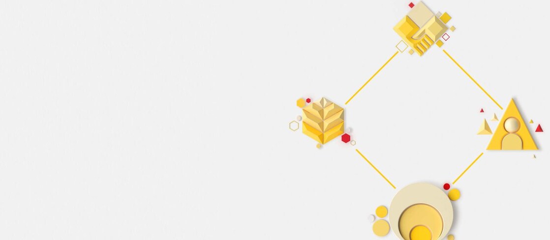 Ilustracja przedstawiająca grafiki 3D wszystkich czterech głównych filarów strategii „Powering Progress” w kształcie rombu