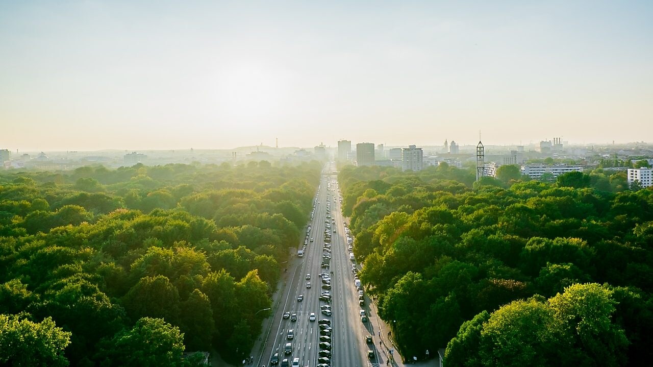 Autostrada, krajobraz wiejski, las