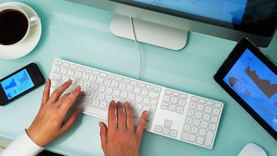 A user surfs the web from their desk