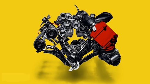 Układ turbodoładowania na żółtym tle