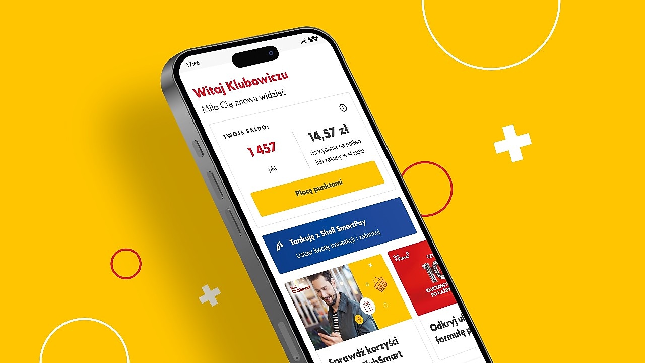 Grafika przedstawiająca telefon z włączoną aplikacją Shell ClubSmart
