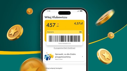 na grafice jest telefon z programem lojalnościowym Shell ClubSmart