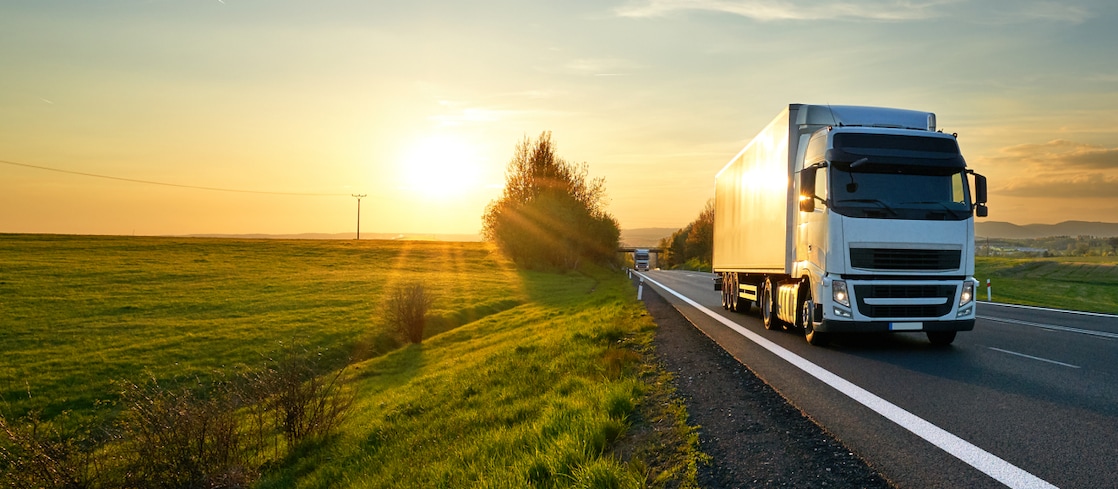 Truck running on road